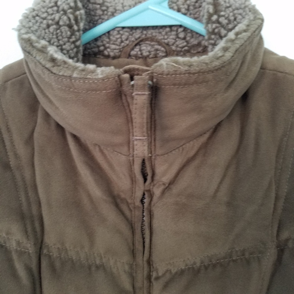 LL Bean Down Vest Puffer Faux Fur Collar Brown Sm - Picture 5 of 7